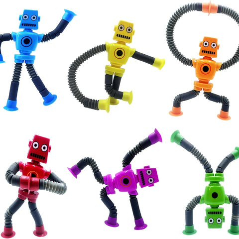 6PCS Telescopic Suction Cup Robot Toy,Pop Tubes,Toys for Kids,Toddler Travel Toys,Toddler Sensory Toys,Figette Toys,Fidget Toys for Kids,Treasure Box Prizes,Small Toys for Kids Prizes