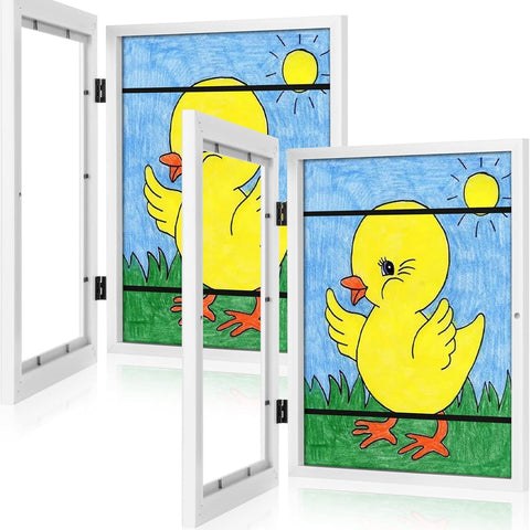 [2-Pack] Kids Art Frames, 8.5X11 Front Opening Kids Artwork Frames Changeable, White Artwork Display Storage Frame for Wall, Holds 50 Pcs, for 3D Picture, Crafts, Hanging Art, Portfolio
