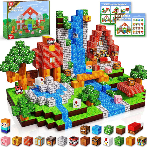 Magnetic Blocks |100PCS Magnetic Building Cube Game, Constructions Toys for Boys & Girls Age 3-4, 5 6 7 8 9 10, STEM Montessori Stacking Toy, Sensory Tiles Building Birthday for Toddlers